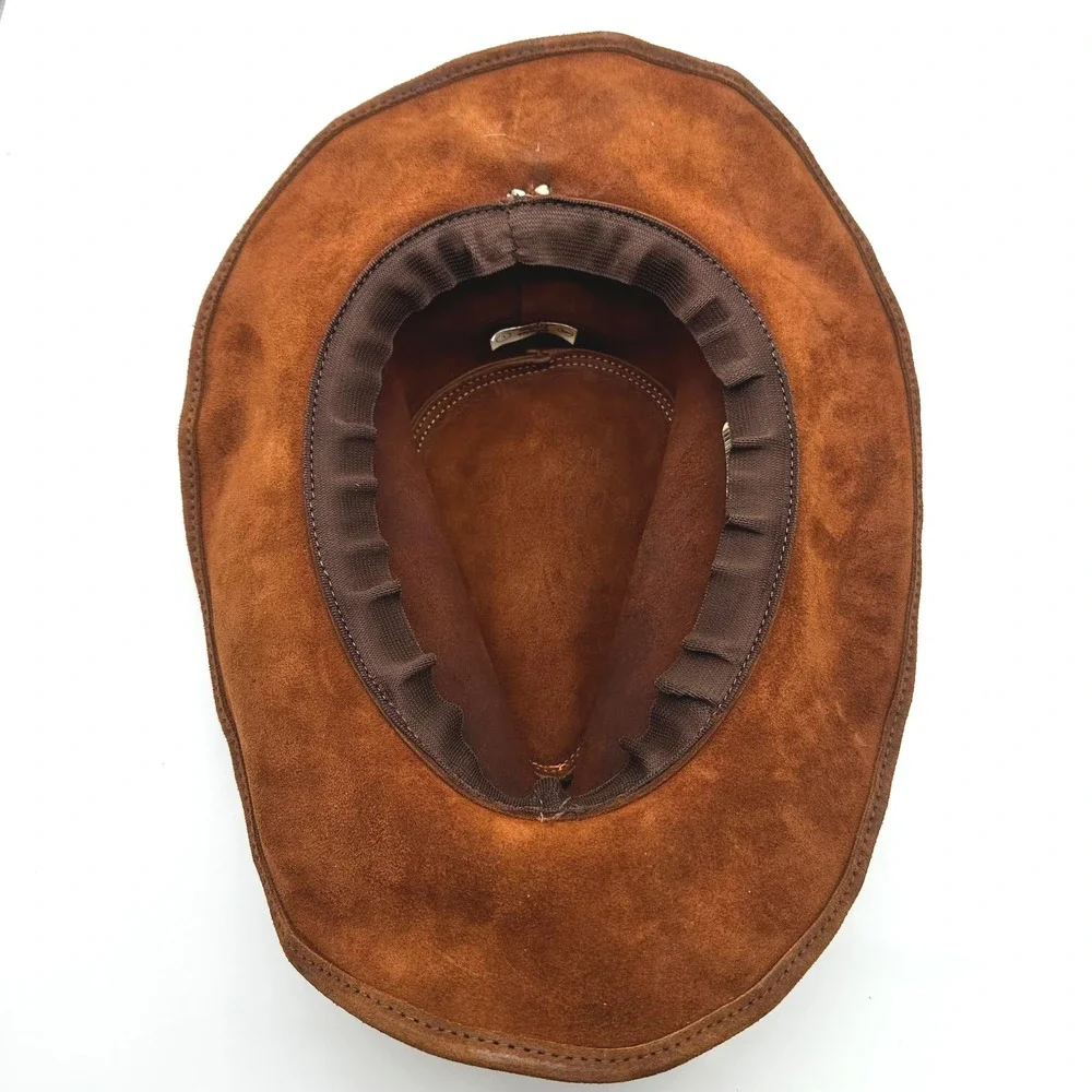 Vintage Brown Suede Leather Cowboy Hat Braided Band Concho Western Mexico Hat L